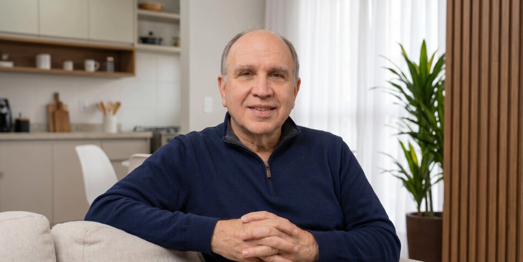 Ron Roel seated in a bright living room